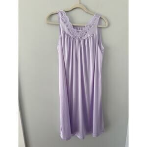Vtg Shadowline Dusty Lavender Lace Top Sleeve Night Gown Med